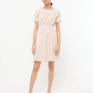 Gingham mocked puff-sleeve cotton poplin dress